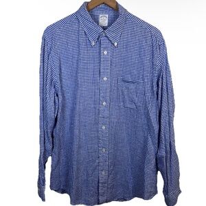Brooks Brothers Regent Button Down Baird McNutt 100% Linen Blue Gingham Size XL
